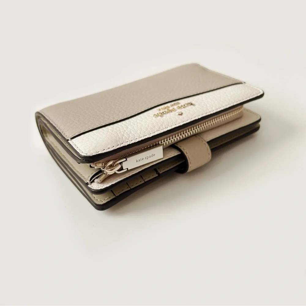 kate spade Two-Tone Pebbled Leather Wallet in Cream and Beige